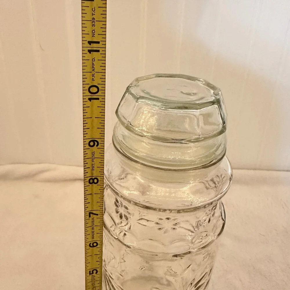 Planters Mr Peanut Glass Canister Jar 1980 Clear Starburst Floral Excellent 8.5